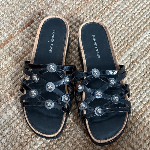 Donald J. Pliner Shoes - Donald J. Pliner Black Strappy Sandals with Silver Accents